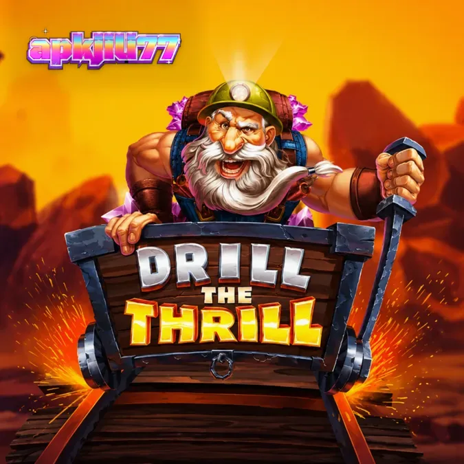 Tampilan visual slot Drill the Thrill dengan tema tambang dan simbol bor
